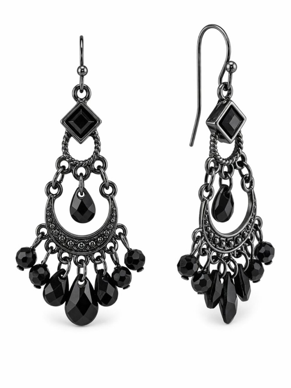 Jet Black Crystal Chandelier Earrings